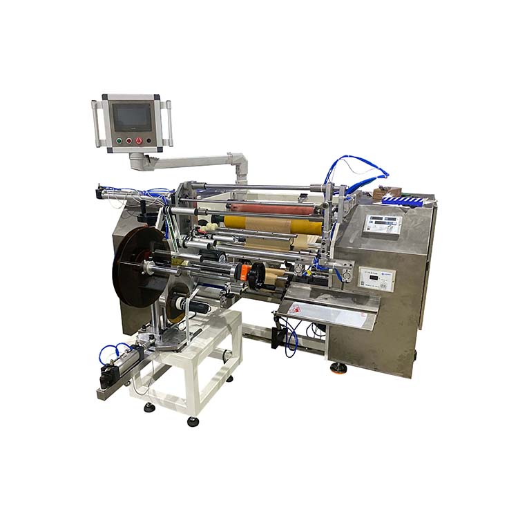 Rebobinadora automática de papel alimentario sin núcleo con etiquetado automático
